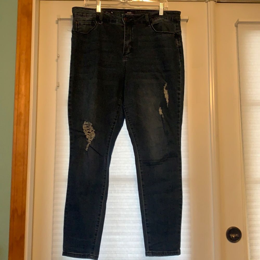 Zoe + Phoebe Distressed Skinny High Rise Jeans 16